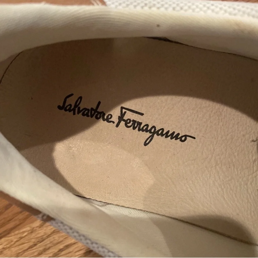 Salvatore Ferragamo Brown Leather Canvas Sneakers with Classic Design